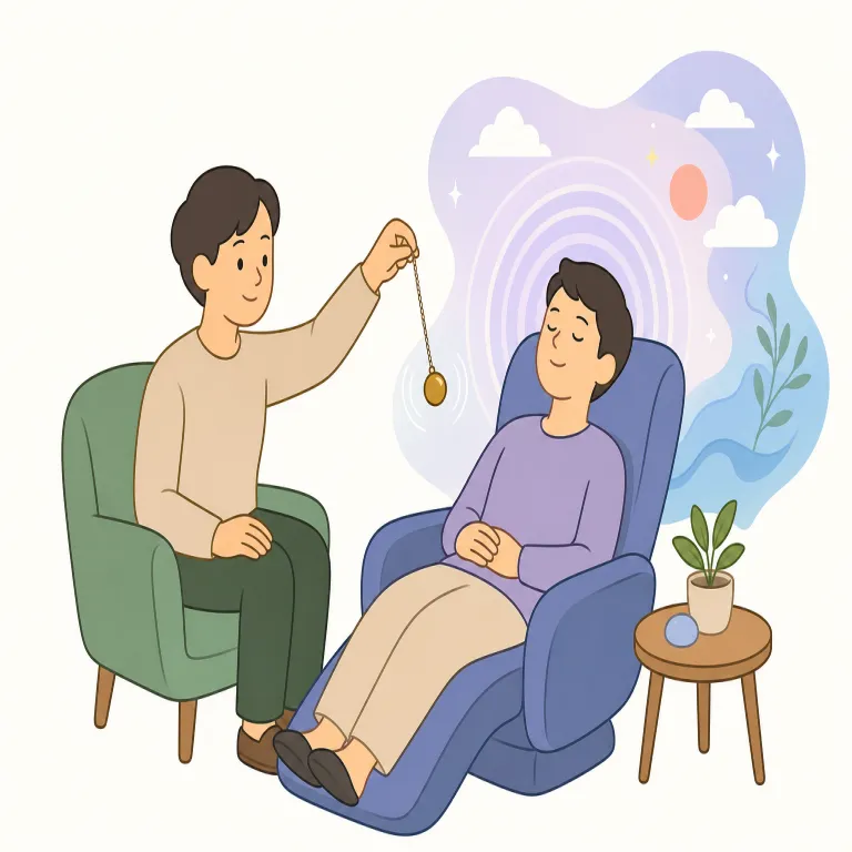 hypnotherapy（催眠療法・名詞）の覚え方イラスト — therapy が「治療」だと分かれば、まず後半だけで医療・心理ケアの語だと見抜けます