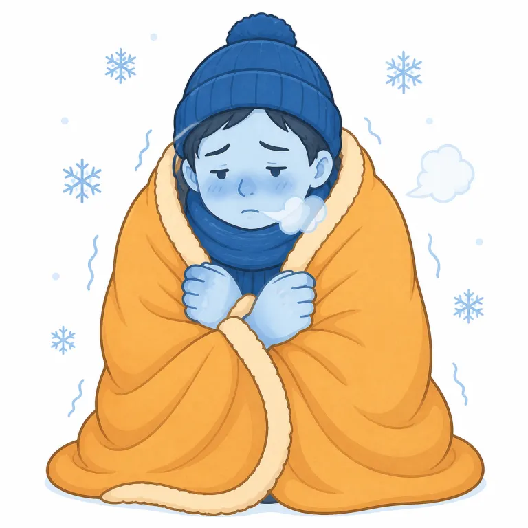 hypothermic（低体温症の・形容詞）の覚え方イラスト — まず hypo- は「下・不足」の定番接頭辞で、hyper-（過剰）と対で覚えると強いです