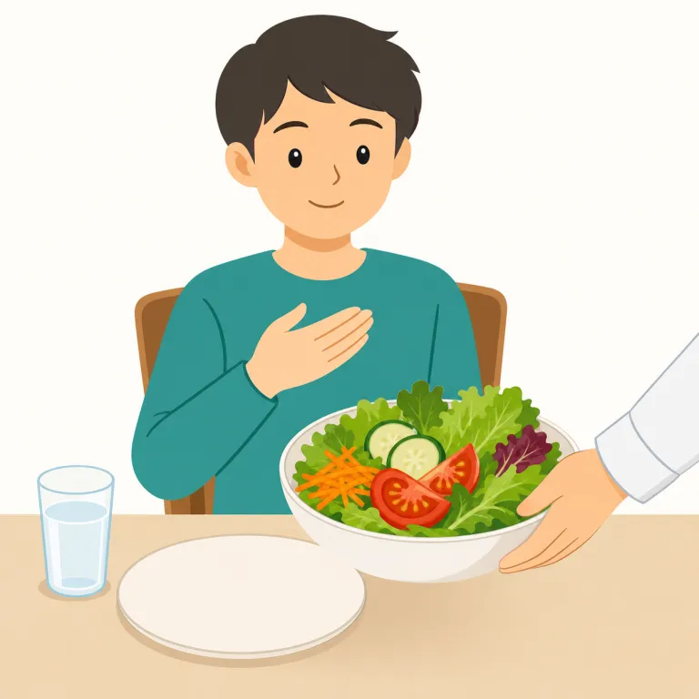 i'd like a salad, please（サラダをお願いします・イディオム）の覚え方イラスト — 丸ごと暗記するより、「I'd like ..
