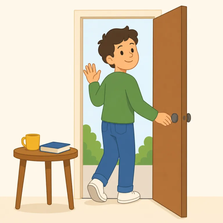 i'll be right back（すぐ戻る・イディオム）の覚え方イラスト — まず be back で「戻る」