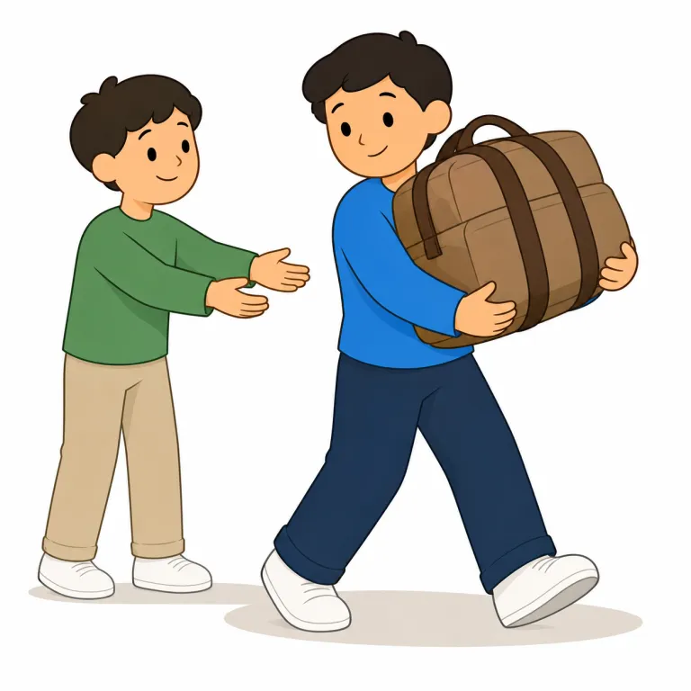 i'll carry it for you（私が代わりに運びますよ。・フレーズ）の覚え方イラスト — この表現は丸ごと「親切な申し出」の定型として覚えると定着しやすいです