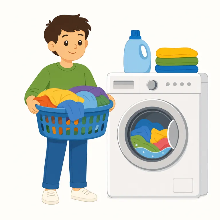 i'm doing the laundry（洗濯中です）の覚え方イラスト — まず do the laundry を一塊で覚える