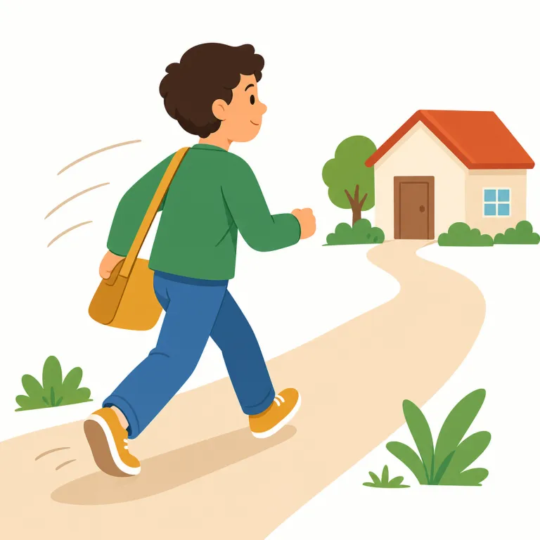i'm on my way（今向かっています・イディオム）の覚え方イラスト — way＝「道」を知っていれば、I’m on my way は「自分の道の上にいる」→「もうそっちへ向かって移動中」と覚えやすいです