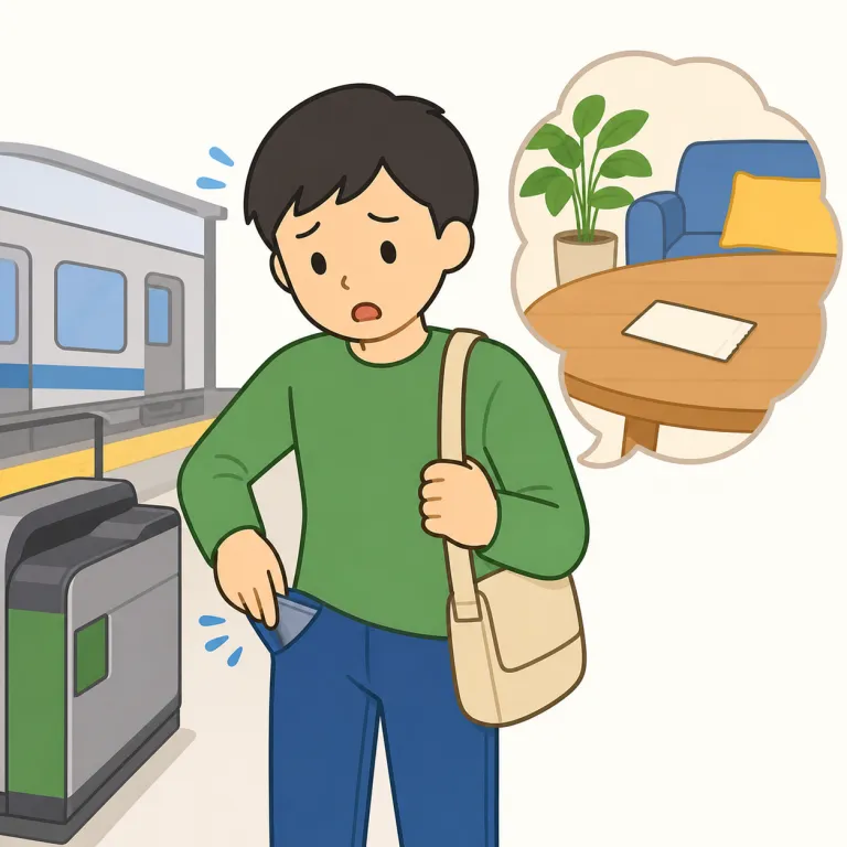 i forgot my ticket（切符を忘れた）の覚え方イラスト — 「I forgot my ...」をひとかたまりで覚えると応用しやすい表現です