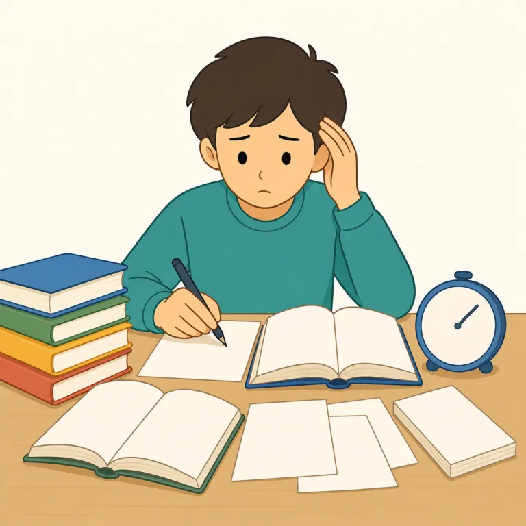 i have to study for the exam（試験勉強しなければなりません）の覚え方イラスト — 文全体で覚えると定着しやすい表現です
