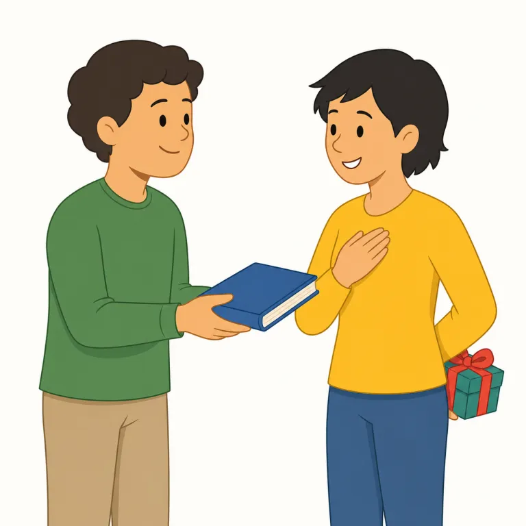 i owe you one（借りができた・イディオム）の覚え方イラスト — owe は「お金を借りている」だけでなく、「恩や義理がある」という意味でも使います