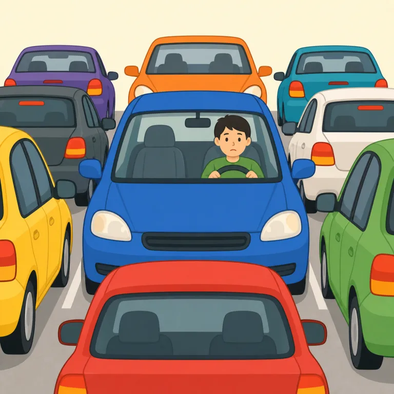 i was stuck in traffic（渋滞にはまった）の覚え方イラスト — まず stuck を単体で「動けない」と押さえると覚えやすいです