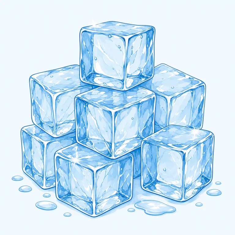 ice（氷・名詞）の覚え方イラスト — このエントリの ice は、食べ物の「アイス」ではなく、水が凍って固体になった「氷」を表します