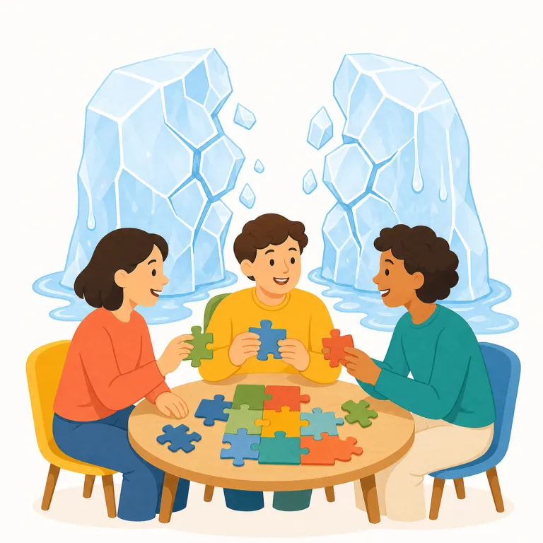 icebreaker（アイスブレーカー、緊張をほぐす活動・noun）の覚え方イラスト