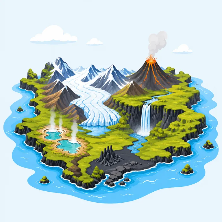 iceland（アイスランド）の覚え方イラスト — まず `ice` と `land` がそのまま見えるので、難語としてではなく既知語の組み合わせで捉えると覚えやすいです