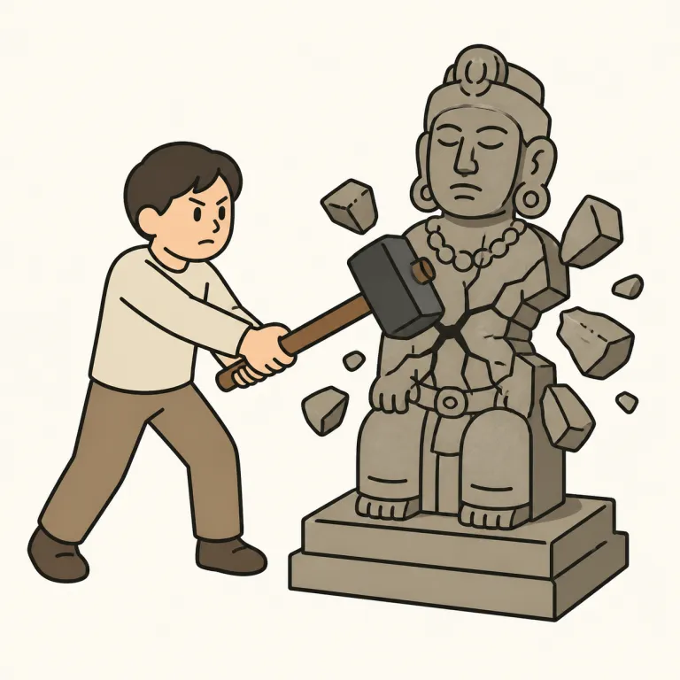 iconoclasm（偶像破壊・noun）の覚え方イラスト