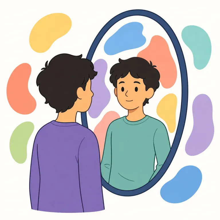 identity（身元、自己認識、アイデンティティ・名詞）の覚え方イラスト — identity は identify（見分けて特定する）とセットで覚えると定着しやすい語です
