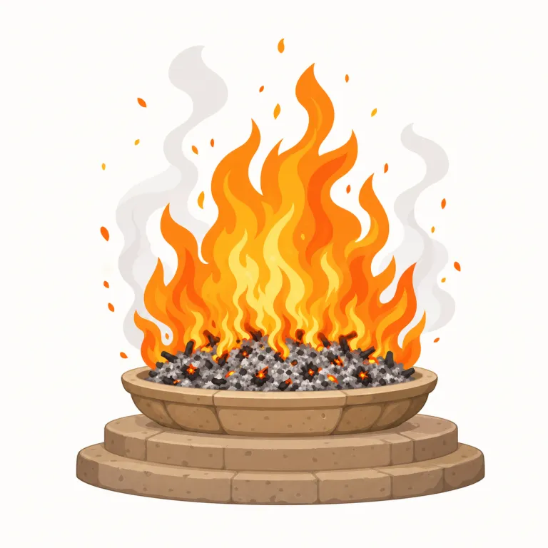 immolated（焼き尽くした、焼いてささげた・動詞）の覚え方イラスト — burn ではただ燃やすだけですが、immolate は『儀式的に、あるいは犠牲として焼く』まで含む重い語です