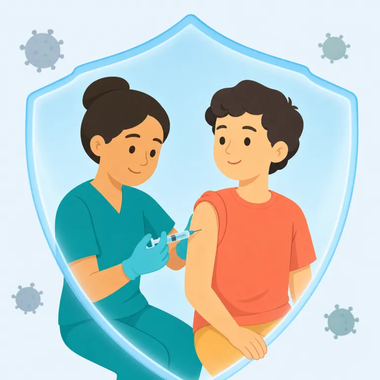 immunization（予防接種・名詞）の覚え方イラスト — まず `immune`（免疫がある）と `immunity`（免疫）を軸に覚えると整理しやすい語です