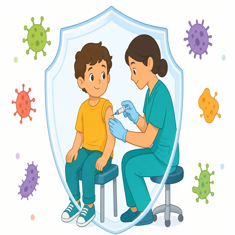 immunize（予防接種する・動詞）の覚え方イラスト — immune（免疫のある）と immunity（免疫）を知っていれば、immunize は「immune な状態にする」と取れる