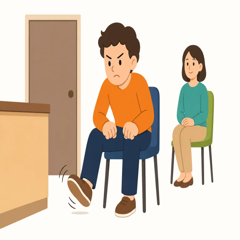 impatience（いらだち・noun）の覚え方イラスト