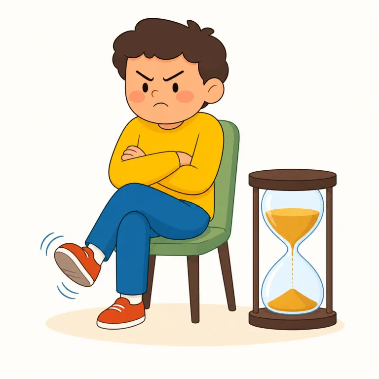impatient（いらだった・adjective）の覚え方イラスト