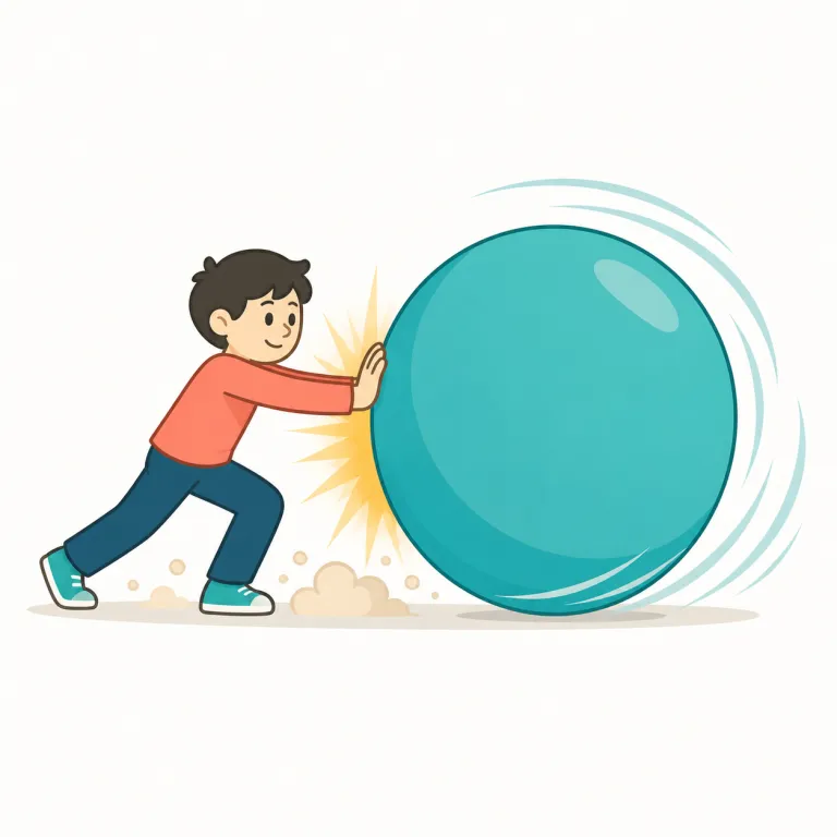 impetus（推進力・名詞）の覚え方イラスト — im- で始まる語には「中へ・前へ押す」ような印象のものがあり、impetus も「物事を前に押し出す力」と捉えると覚えやすい