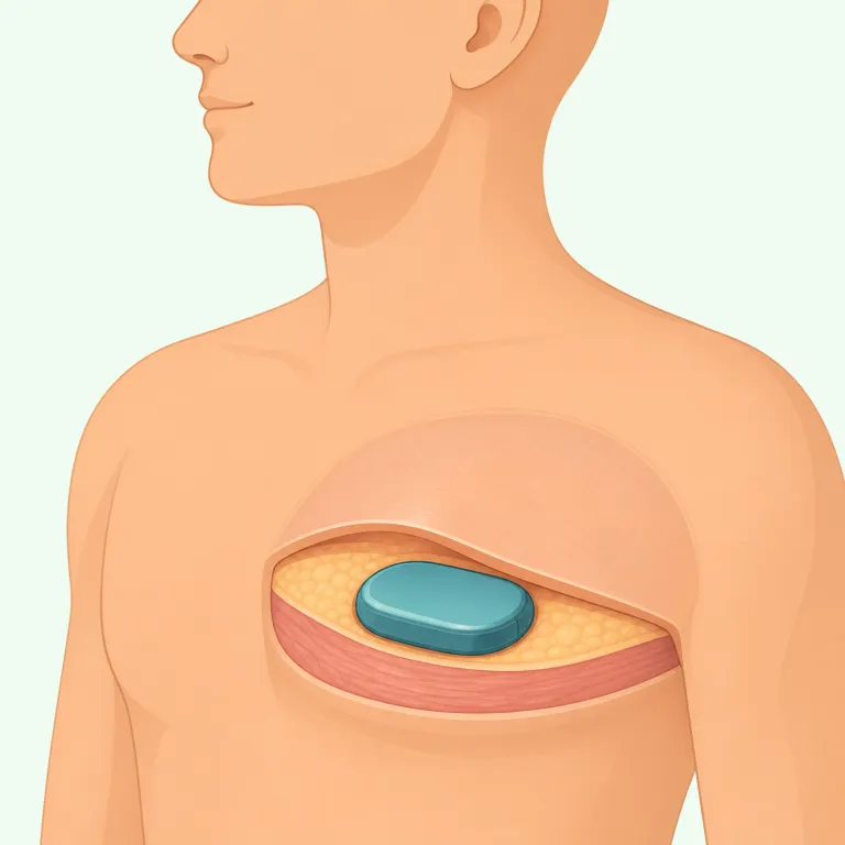 implantable（埋め込み可能・形容詞）の覚え方イラスト — implant を知っていれば、implantable は「埋め込むことができる」とそのまま取れる