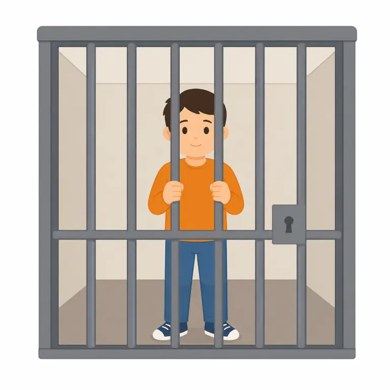 imprison（投獄する・動詞）の覚え方イラスト — このエントリは imprison の「監禁する」という広い基本義とは別に、法的処罰として人を刑務所に入れる「投獄する」を覚えるためのものです