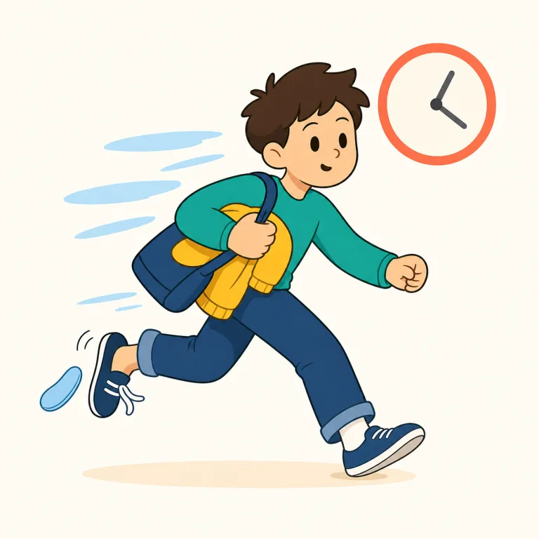 in a hurry（急いで・イディオム）の覚え方イラスト — in a hurry は「急いでいる状態の中にいる」と考えると覚えやすいです