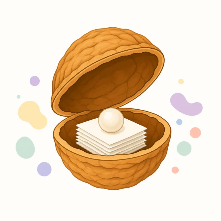 in a nutshell（一言で言えば・イディオム）の覚え方イラスト — nutshell をそのまま「木の実の殻」と意識すると覚えやすいです