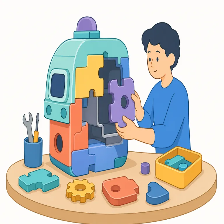 in development（開発中・イディオム）の覚え方イラスト — develop は「開発する」という意味でもよく使われ、development は製品や技術を実用化へ向けて作り込む過程を表します