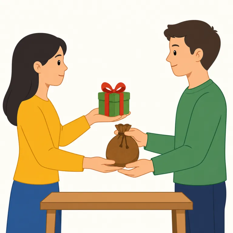 in exchange（交換で・イディオム）の覚え方イラスト — exchange をまず「何かを別のものと取り替える」と押さえると、in exchange は『交換の一部として』『見返りとして』と理解しやすいです