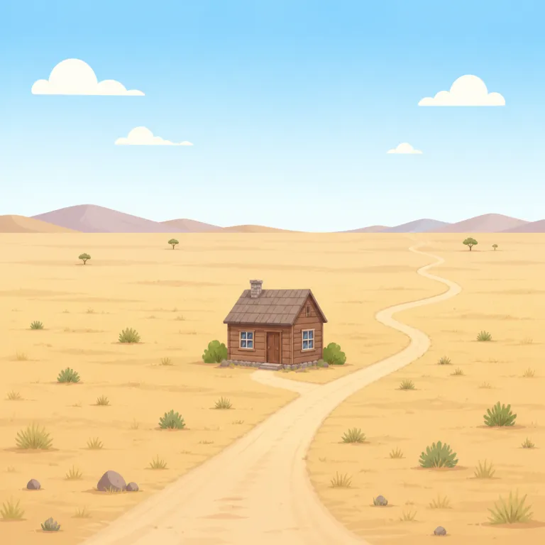 in the middle of nowhere（人里離れた・イディオム）の覚え方イラスト — 核は nowhere（どこにもない場所）