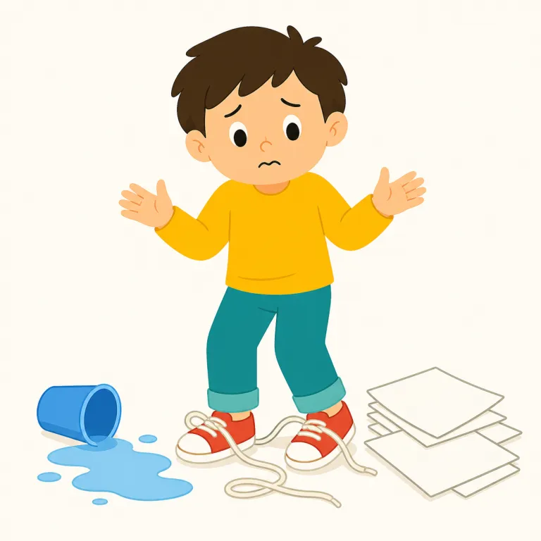 in trouble（困っている・イディオム）の覚え方イラスト — 「trouble＝問題・面倒」を知っていれば、in trouble は「問題の中にいる」で、ただ困るより一歩進んだ『まずい状況』だと覚えやすい