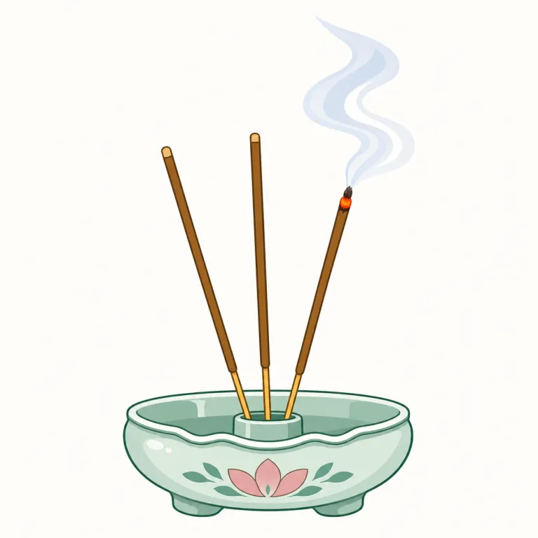 incense（お香・名詞）の覚え方イラスト — 名詞では「細い棒に火をつけ、煙がゆっくり上がる場面」を固定イメージにします
