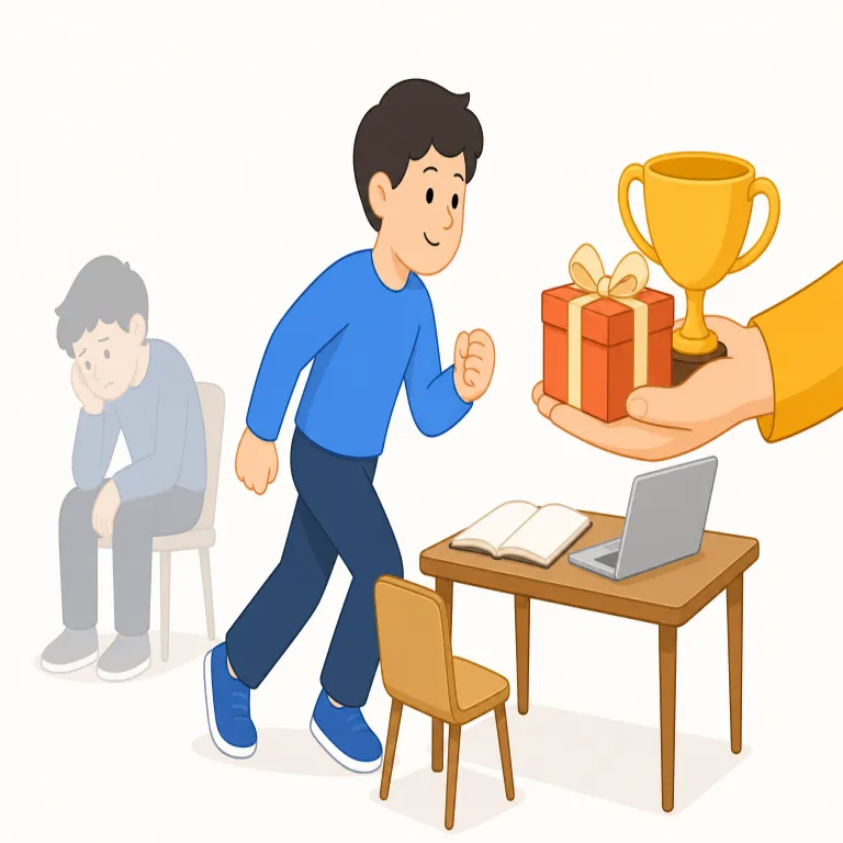 incentivize（奨励する・動詞）の覚え方イラスト — この「奨励する」は、incentivize の「報奨を与える」という基本義から少し離れ、制度や方針によって特定の行動を望ましい方向へ促す、という広めの用法として覚えるとよいです