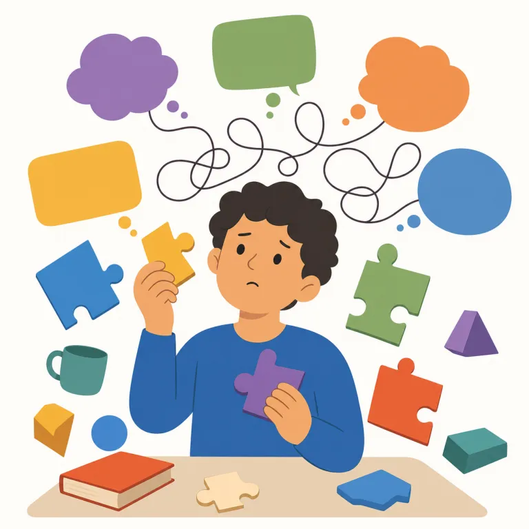 incoherent（支離滅裂な・形容詞）の覚え方イラスト — in- は「否定」、coherent は「筋が通ってつながった」という感覚