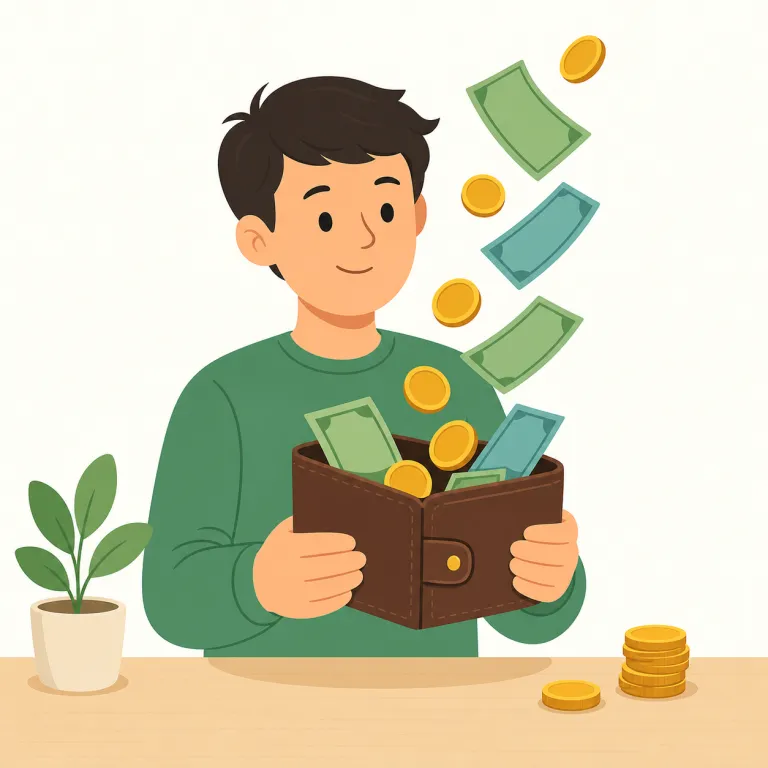 income（収入・名詞）の覚え方イラスト — income は in と come から、外から自分や組織の側へ money comes in する絵で覚えると定着しやすいです