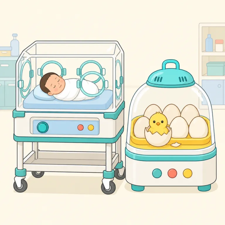 incubator（保育器、孵卵器・noun）の覚え方イラスト