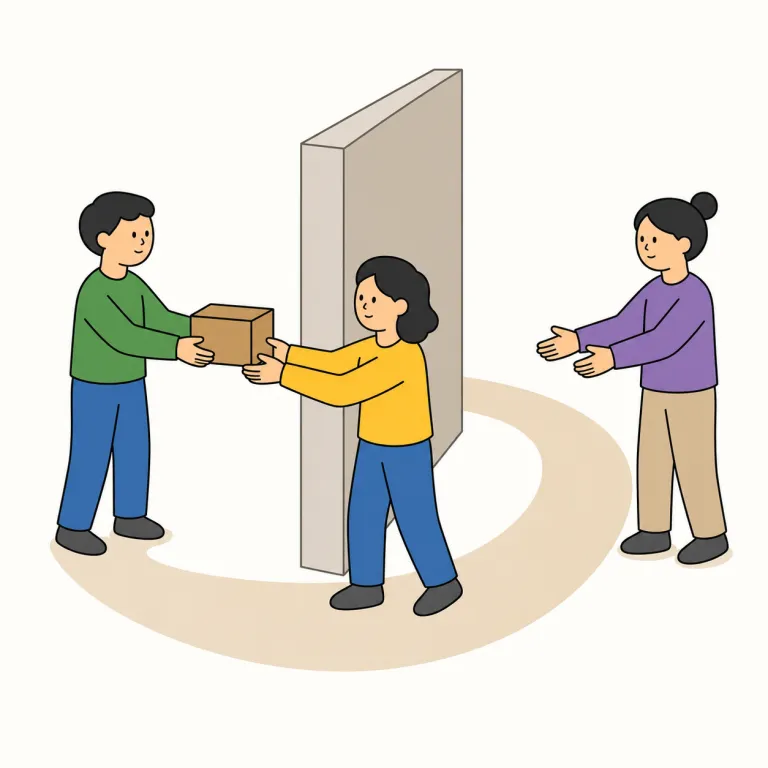indirect（間接的な・形容詞）の覚え方イラスト — direct「直接の」に in-「そうでない」が付いた語として、ここでは「物事が直接ではなく、別の人・方法・段階を通って起こる」という意味を覚えます