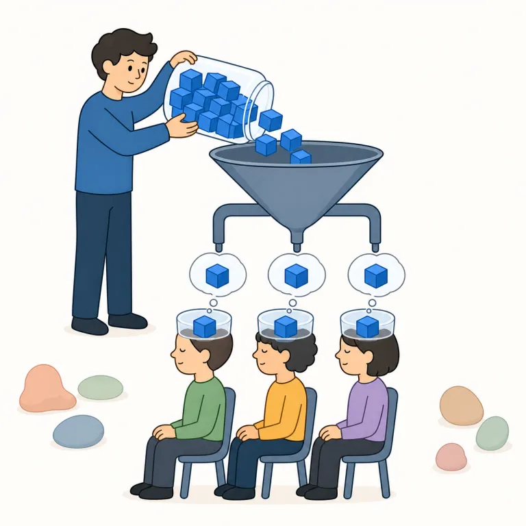 indoctrinate（教え込む、洗脳する・動詞）の覚え方イラスト — doctrine「教義・信条」が中心にあります