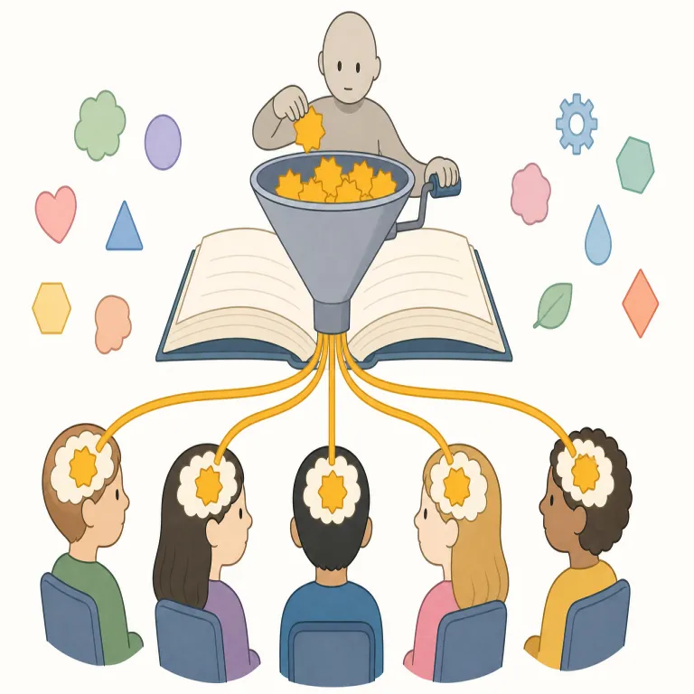indoctrination（洗脳・名詞）の覚え方イラスト — indoctrination の中心には doctrine「教義・信条」があります
