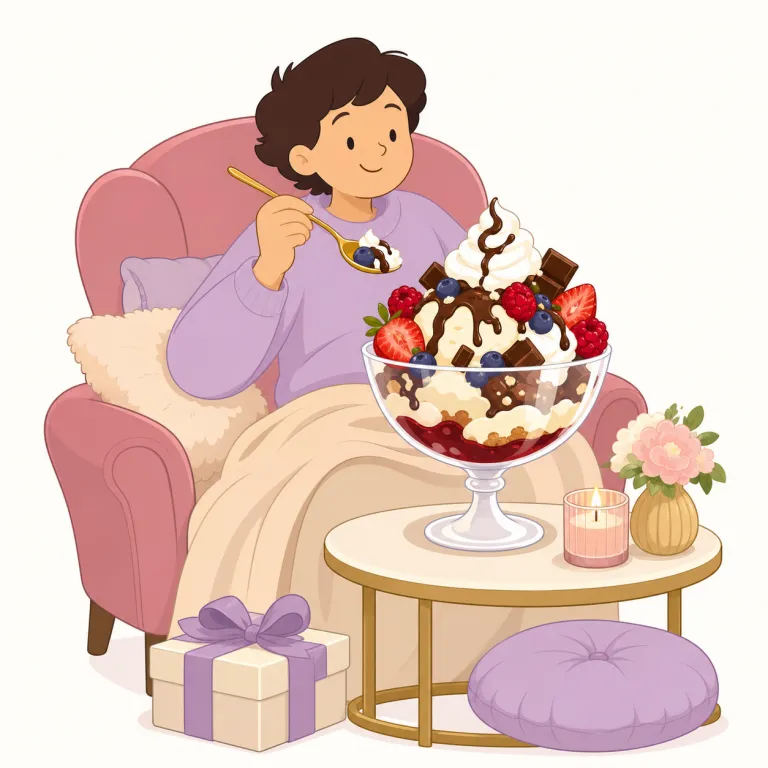indulgence（贅沢・名詞）の覚え方イラスト — indulge「甘やかす・好きにさせる」を知っていると覚えやすい名詞形です