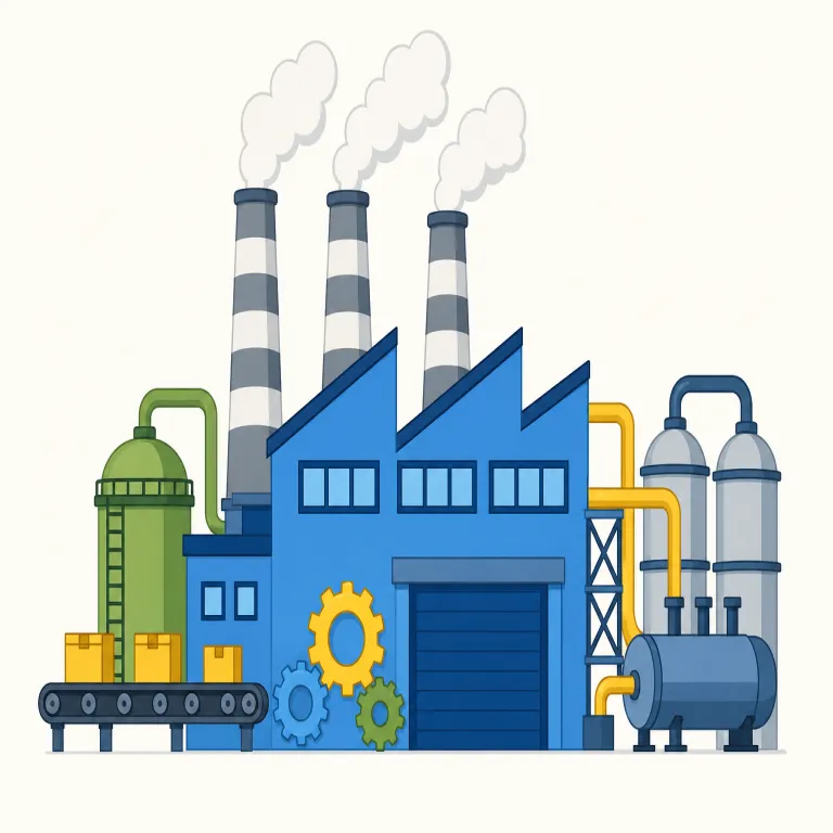 industrial（工業の、産業の・形容詞）の覚え方イラスト — industry（産業）を知っていれば、その形容詞が industrial と押さえるのが最短です