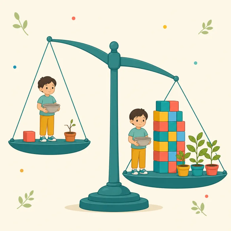 inequity（不平等・名詞）の覚え方イラスト — まず equity を「公平さ・公正」として押さえると、in- が付いた inequity は「公平でないこと」と自然に読めます