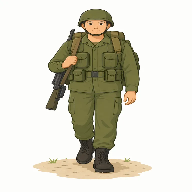 infantryman（歩兵・名詞）の覚え方イラスト — infantryman は infantry（歩兵部隊）+ man（その一員）で、「歩兵そのもの」ではなく「歩兵の兵士一人」を指すと押さえると覚えやすいです