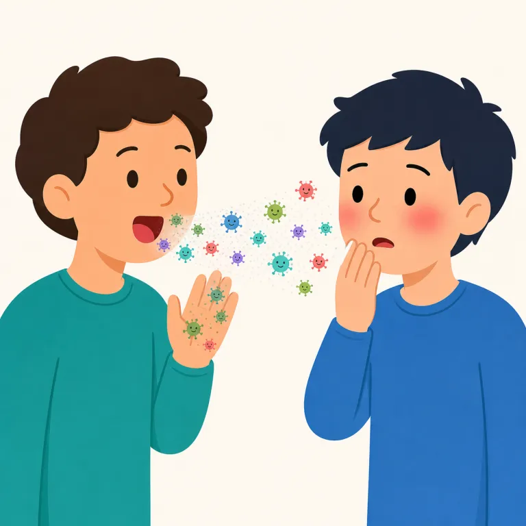 infect（感染する・動詞）の覚え方イラスト — まず infection（感染）, infected（感染した）, infectious（感染力のある）をひとまとまりで覚えると、中心の動詞が infect だと見えやすい