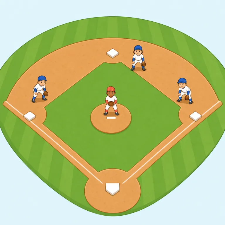 infield（内野・名詞）の覚え方イラスト — infield は field「競技場・野原」に in-「内側」がついた形で、outfield（外野）と対で覚えるのが最短です