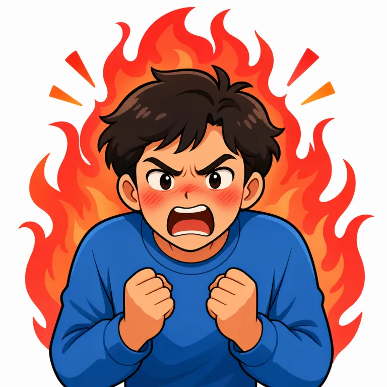 inflamed（感情的な・adjective）の覚え方イラスト