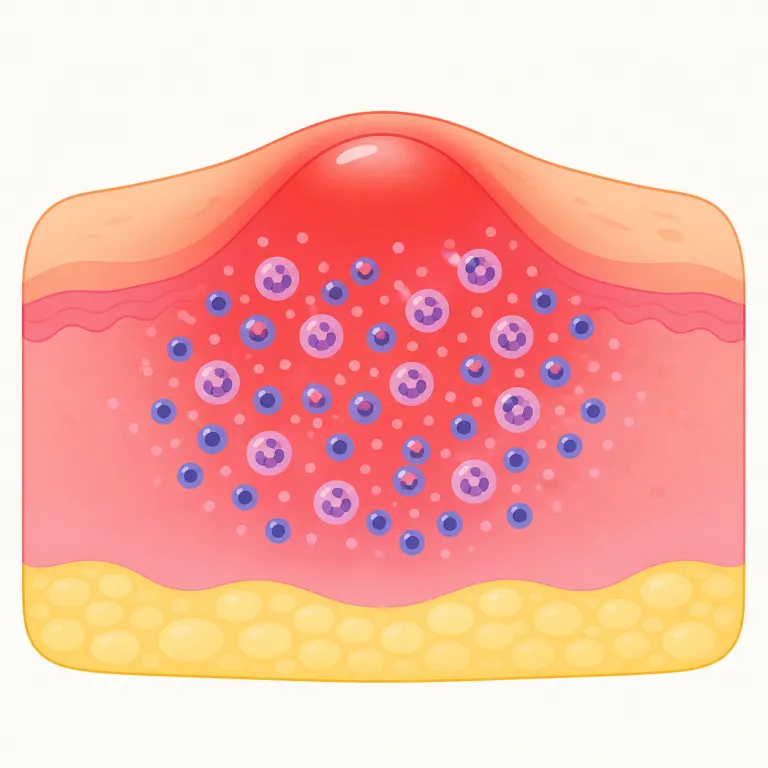 inflammation（炎症・名詞）の覚え方イラスト — inflammation は医学で使う「炎症」です