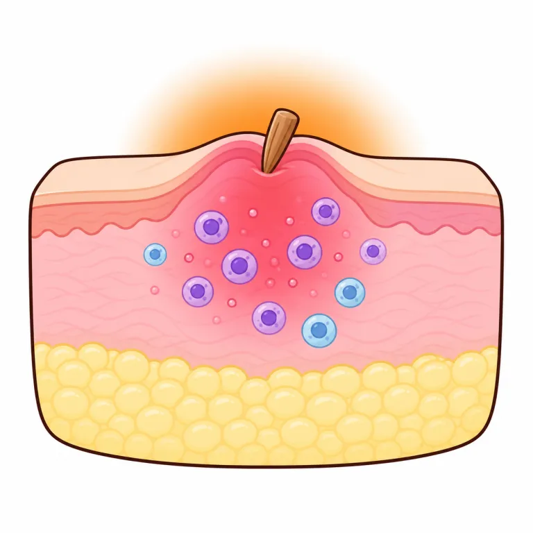 inflammatory（炎症性の・adjective）の覚え方イラスト
