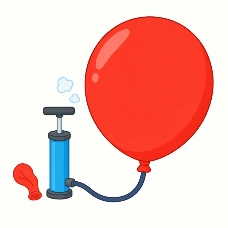 inflate（膨らませる・動詞）の覚え方イラスト — inflate は in「中へ」＋ flate「吹く」と考え、空気を内側へ送り込む絵で覚えます