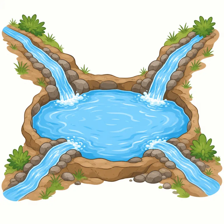 inflow（流入・名詞）の覚え方イラスト — flow が「流れ」と分かれば、inflow は「中へ入る流れ」とそのまま取れる