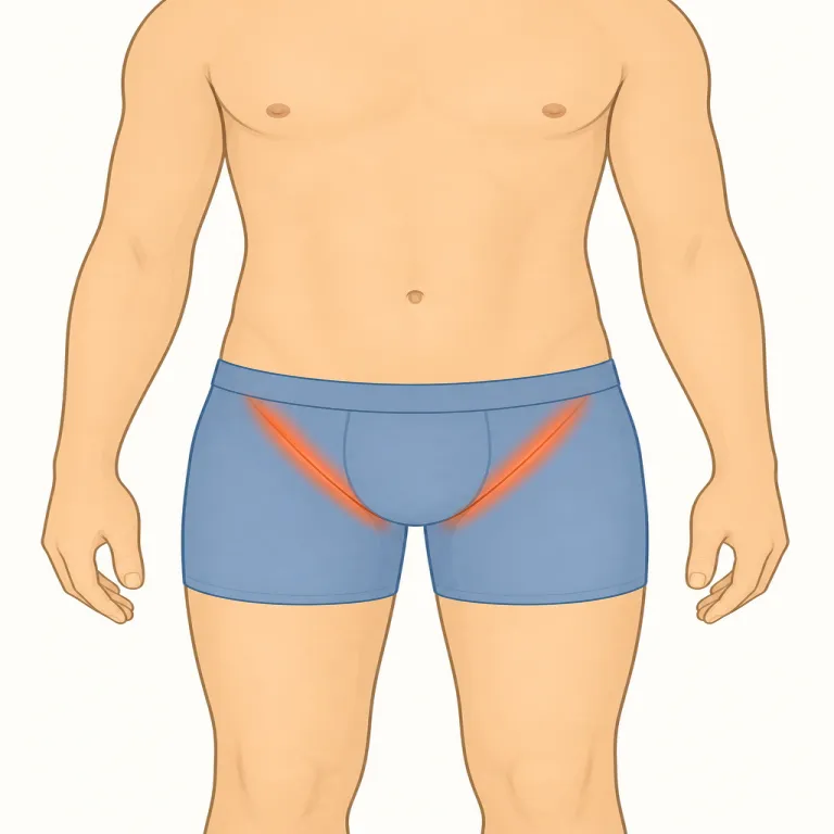 inguinal（鼠径部の・形容詞）の覚え方イラスト — まず -al に注目すると「〜に関する」という形容詞だと見抜きやすく、abdominal・nasal・spinal などと同じ医学語の型だと覚えられます